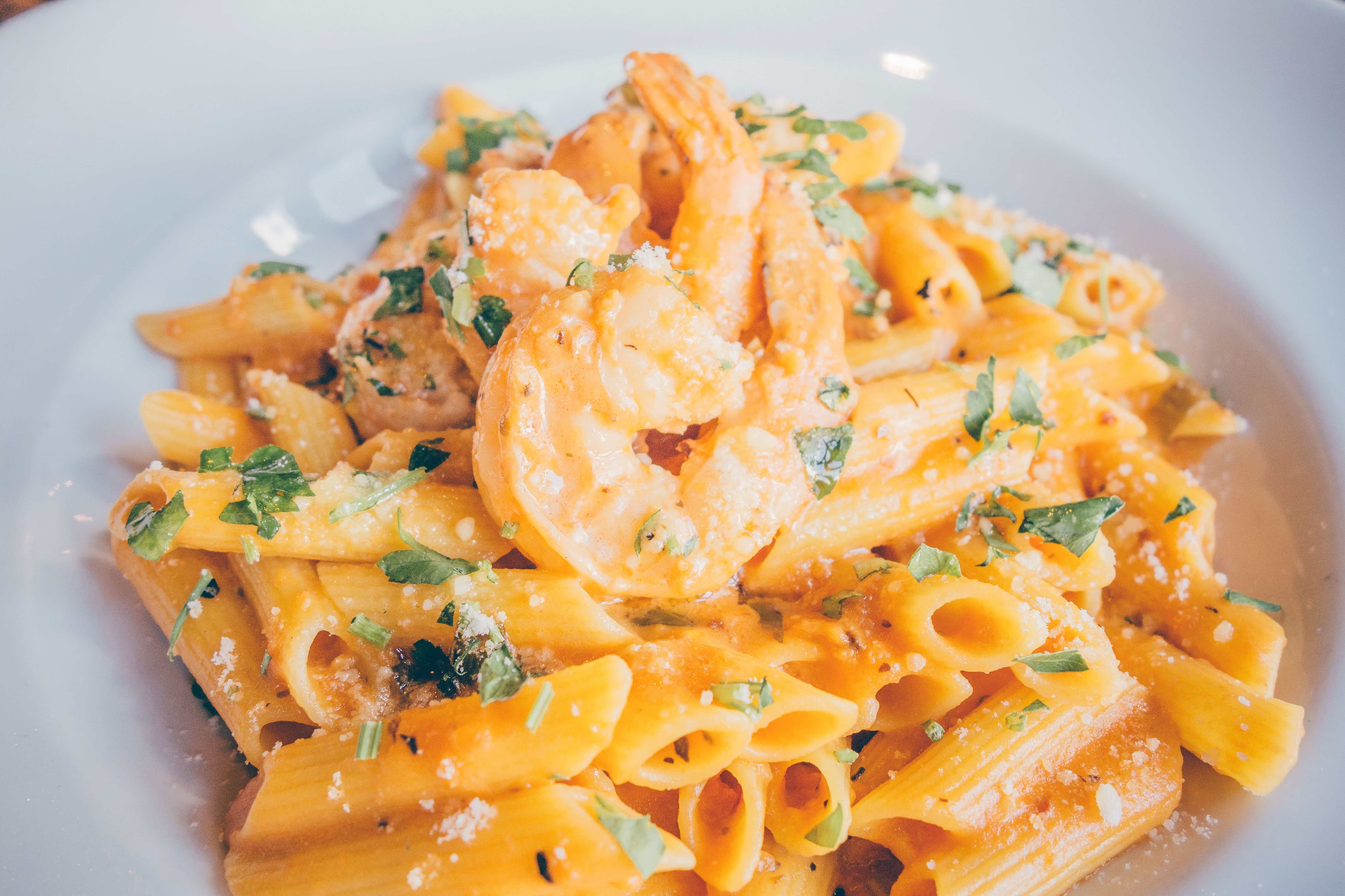 Spicy Shrimp Pasta in Garlic Tomato Cream Sauce (gluten free)